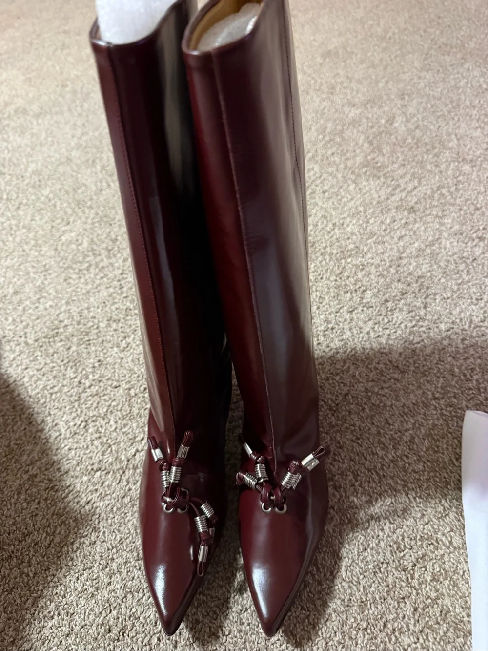 TOGA Pulla Burgundy Pointed Toe Knee-High Boot with Silver Hardware - Picture 5 of 7